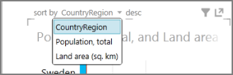 Power View Sort icon and dropdown