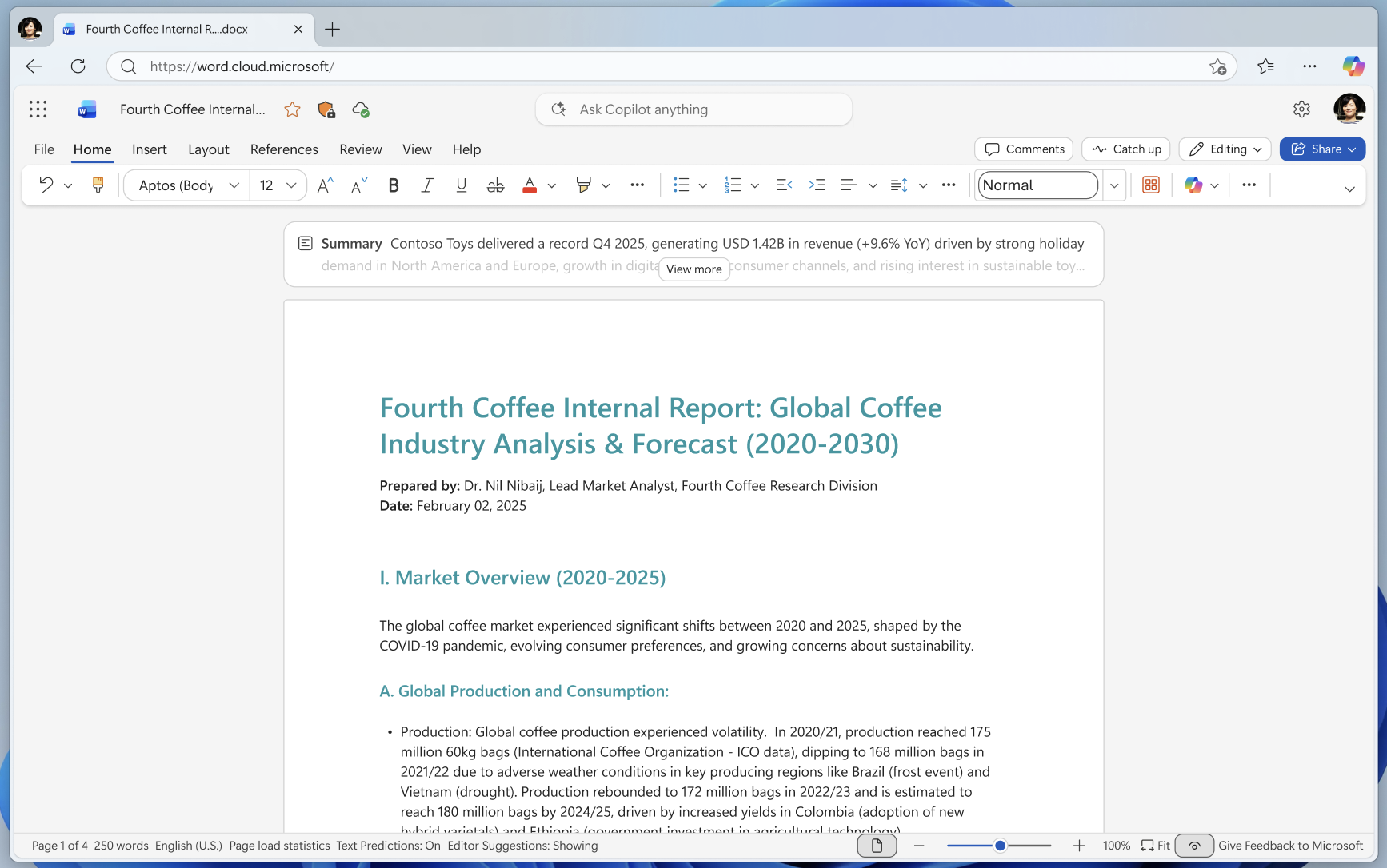 Summary at the top of the document