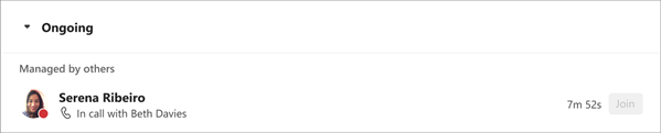 Join an ongoing call in the Calls tab is grayed out when the call is locked.