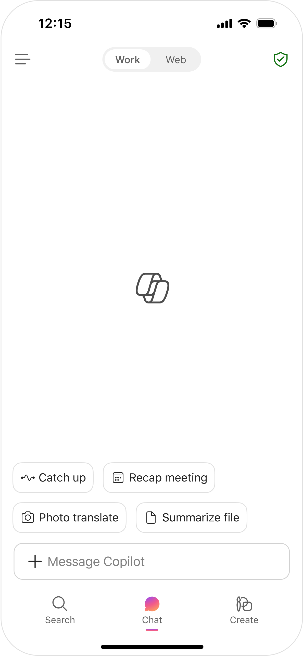 Web and work toggle on Chat screen for Copilot mobile app