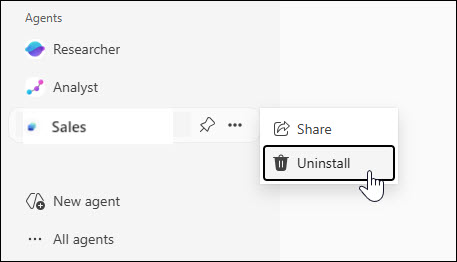 Screenshot of the Uninstall button for an agent.