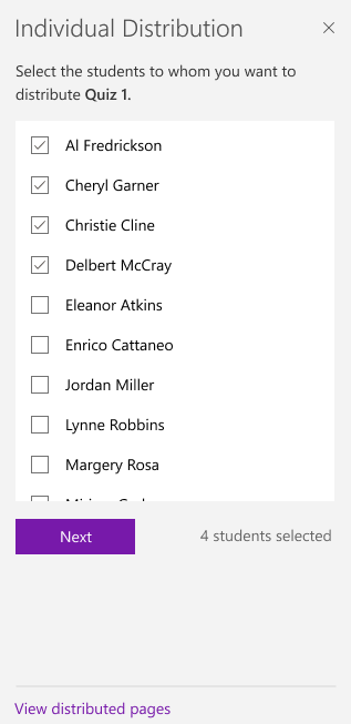 Select students using checkboxes.