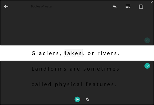 Immersive Reader with Line Focus highlighting one line of text.