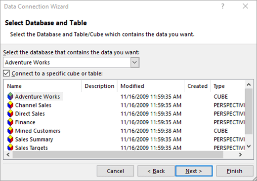 Screenshot that shows how to select the database and table.