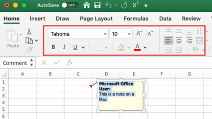 Image of a Note on a Mac, displaying the Home tab for formatting the Notes text.