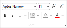 Screenshot that shows the Font group.