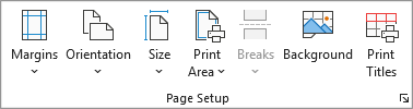 Screenshot that shows the Page Setup group.