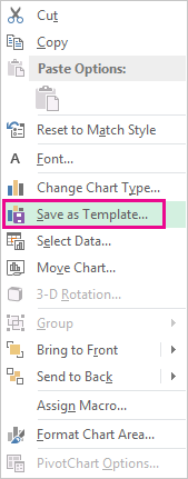 Screenshot that shows Save as Template command on the shortcut menu.