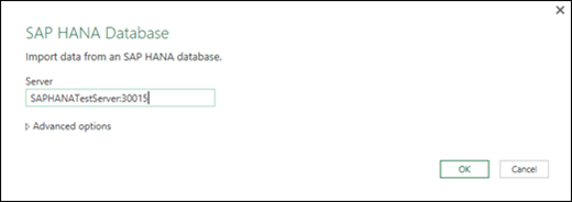 Screenshot that shows the SAP HANA Database dialog box.