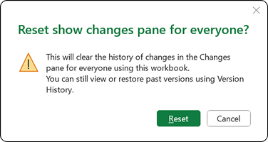 This will clear the history of changes in the Changes pane for everyone using this workbook. You can still view or restore past versions using Version History.