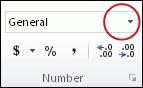 The number format list in the number group on the home tab.