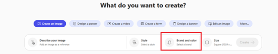 What do you want to create screen with Image and Brand & color selected.