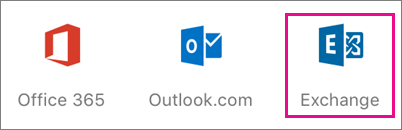The screenshot shows the Add an Exchange account option.
