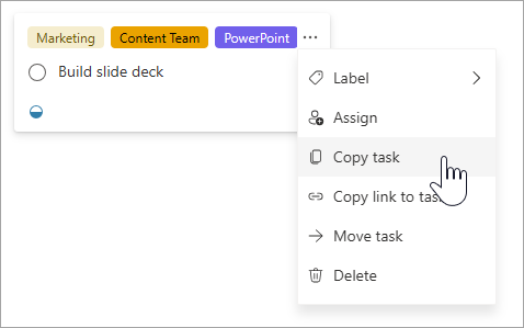 Selecting the Copy task option in board view
