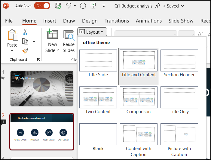 PowerPoint slide layouts