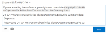 Document URL pasted into a newsfeed post
