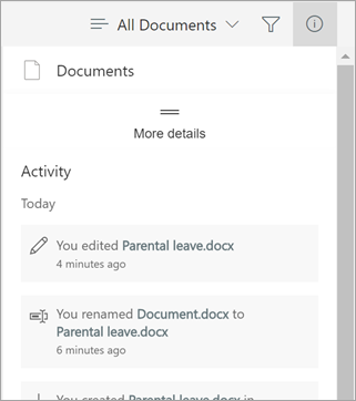 Details pane showing recent changes
