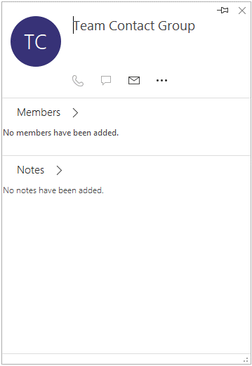 Contact Card for group with No members have been added message