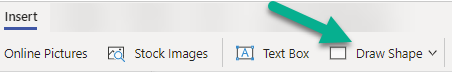 The Draw Shapes options are on the Insert tab in Visio for the web.
