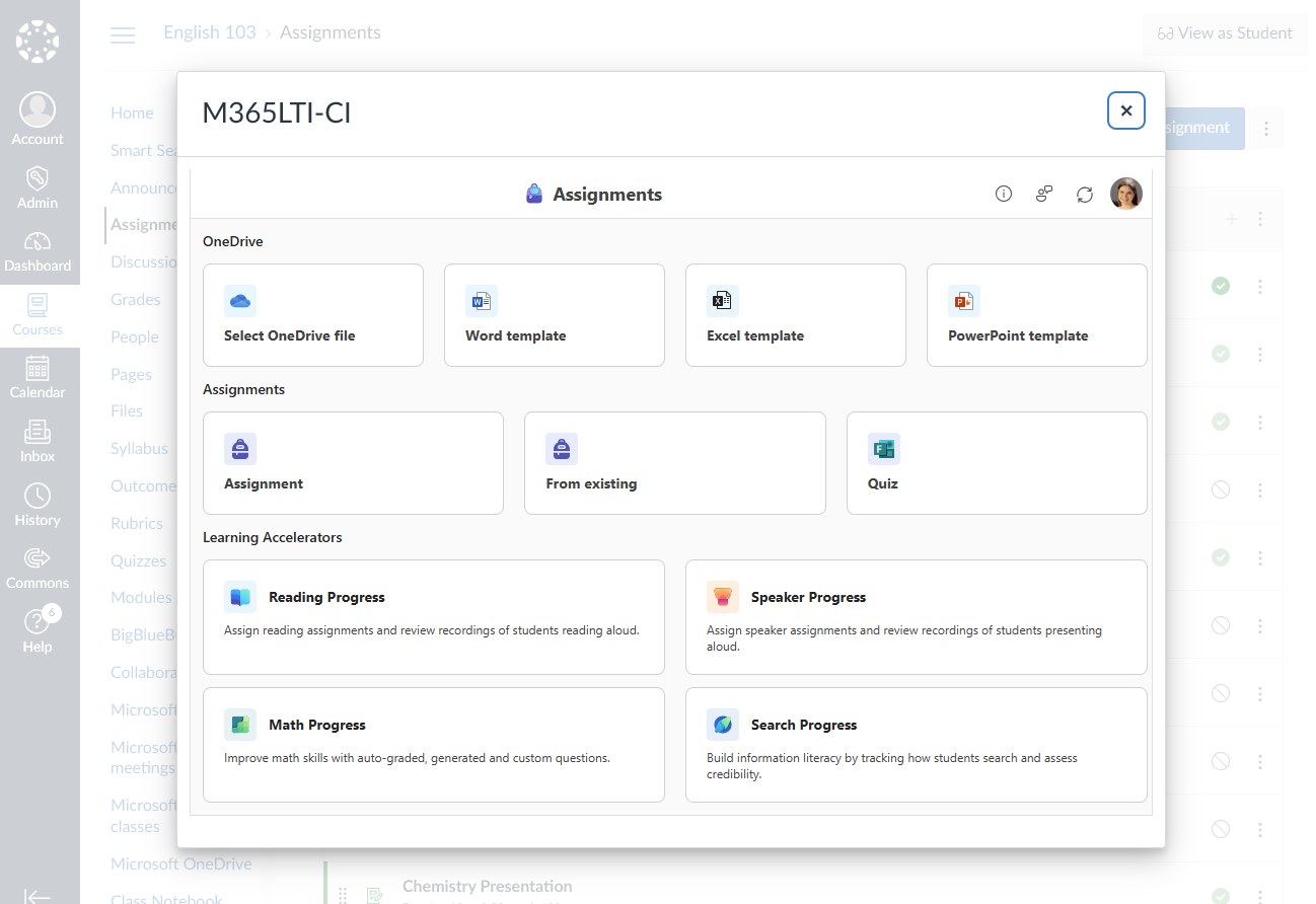 Choose a Microsoft education to create for your assignment or module