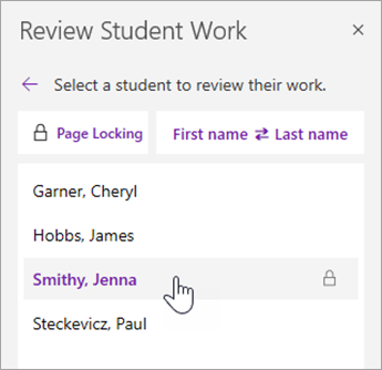 Screenshot of name sorting.