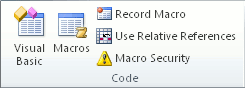 Code group on the Developer tab