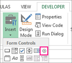 the radio button control on the ribbon