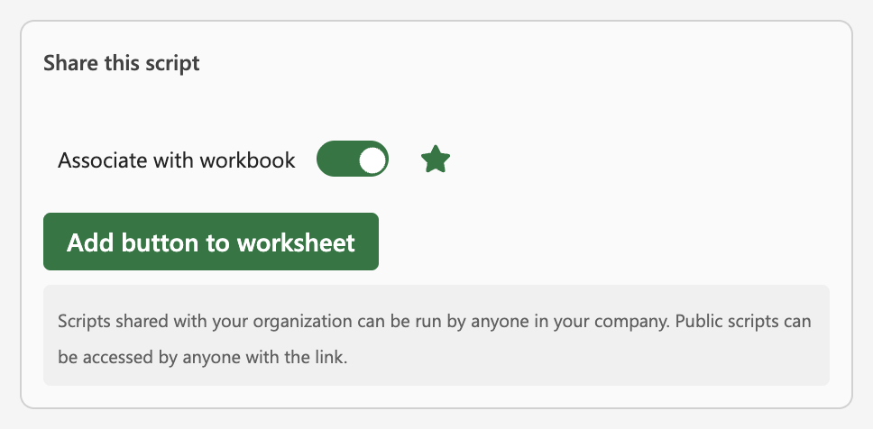 Scroll to Share this script and select Add button to worksheet.