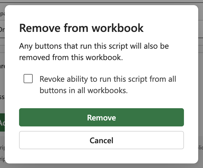 Disable the Associate with workbook toggle and choose Remove in the dialog