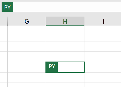 An Excel workbook with Python in Excel enabled in a cell, showing the green PY icon in the cell.