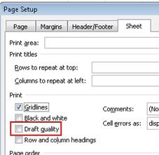 Sheet tab in the Page Setup dialog box.