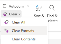 Screenshot of Clear Formats in the Editing group.