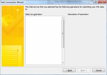 Data Connection Wizard page for selecting a Web service operation