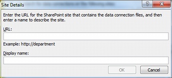 Site Details dialog with URL and display name fields