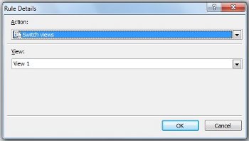 Button Rule Details dialog set to switch to View 1