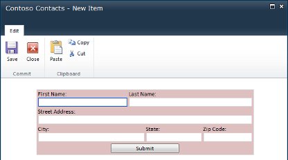 Completed SharePoint contact form for a new list item