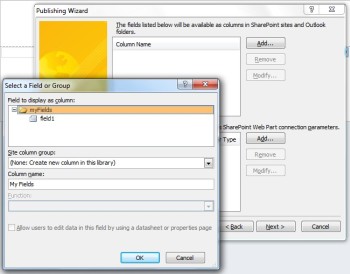Publishing Wizard property promotion fields and columns