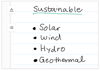 Screen capture of a list on a page in Microsoft Journal