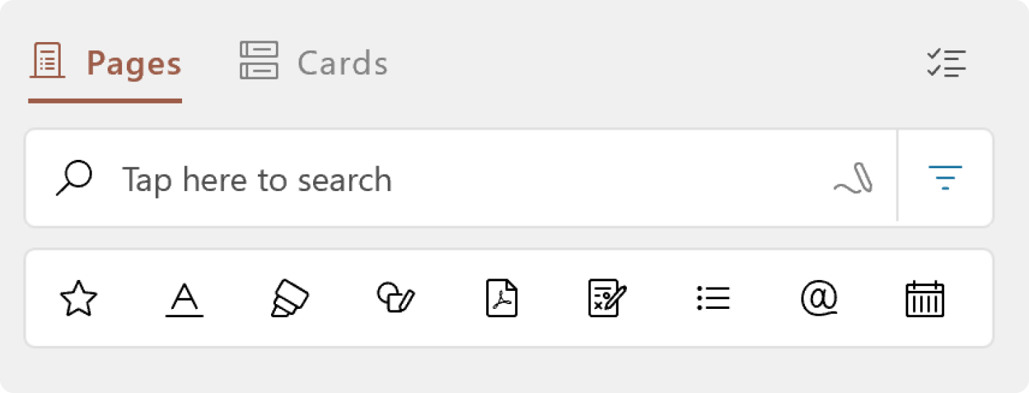 A screen capture of the search area of the journal side panel in Microsoft Journal.