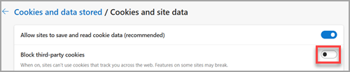 The Block third-party cookies setting in Microsoft Edge