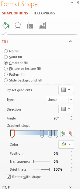 Format Shape pane with gradient fill settings