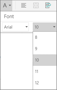 Font size menu in Excel for Android
