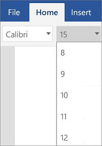 Font size menu in Word for Android