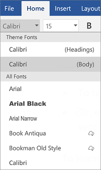 Font menu in Word for Android