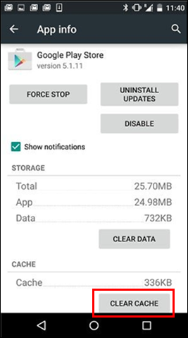 Clear cache button