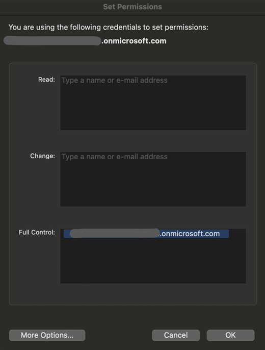 Screenshot of the My Permissions dialog showing the users IRM rights.