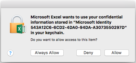 The keychain prompt on Office 2016 for Mac
