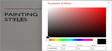 Shows custom color window