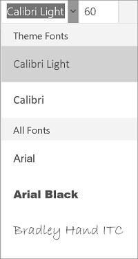 Font menu in PowerPoint for Windows Mobile