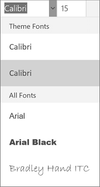 Font menu in Word for Windows Mobile